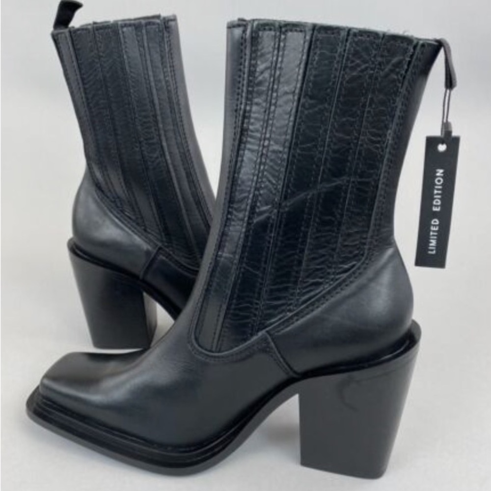Mango Marlon Back Leather Limited Edition Ankle Chelsea Pull On Cowboy Boots